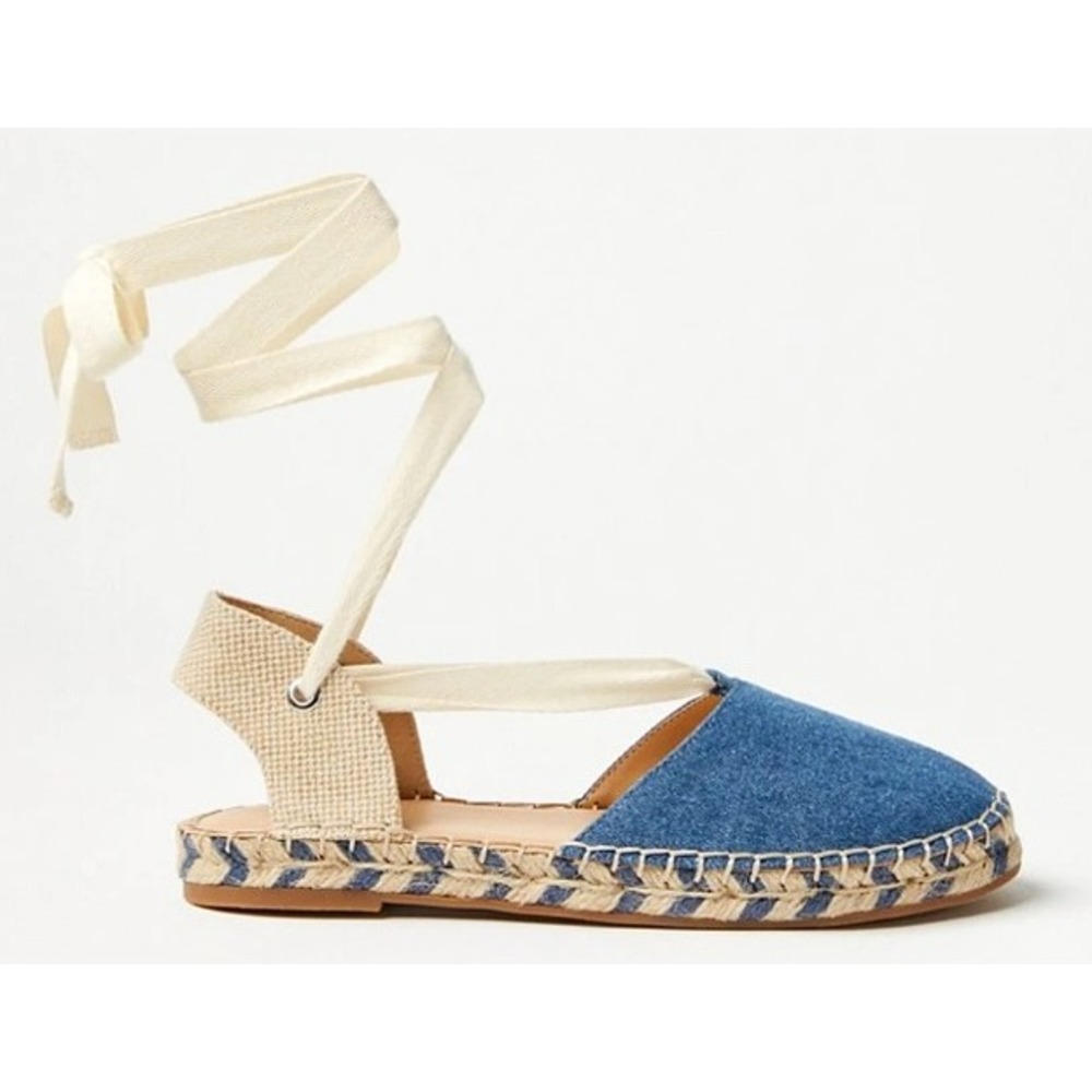Ann Taylor Loft Chambray Lace Up‎ Espadrille Flats Size 9 EUC